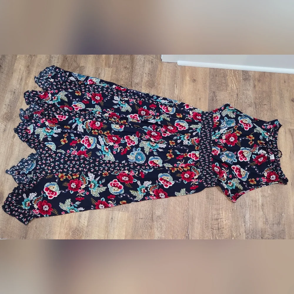 Bila Dress Womens XXL Maxi Boho Handkerchief Hem Floral Western Cottage Peasant - Picture 5 of 10